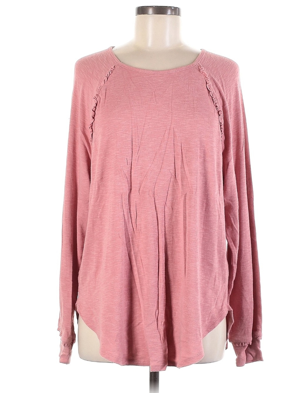 LC Lauren Conrad Dusty Rose Long Sleeve Ruffle-Trim Tee
